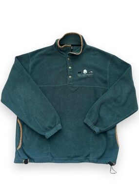 VTG smoky mountains Green fleece pullover with tan trim Men’s Size XL